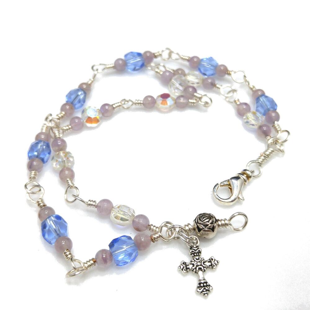 Handmade Wire Wrapped 2 Strand Bracelet, Cross Charm